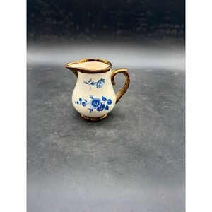 Vintage Wade England Miniature Creamer Pitcher Blue Floral Gold Luster 3 Inch